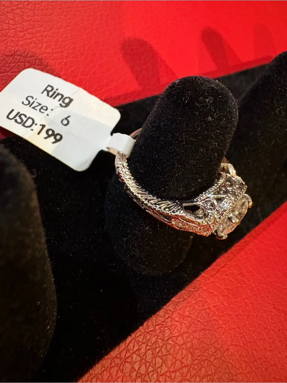 Moissanite Silver-Plated Round Cut Halo Ring- Size 6